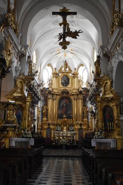 KRAKOW, POLAND - 12 Ağustos 2019 'da Polonya' nın Krakow kentindeki St. Florian Kilisesi.