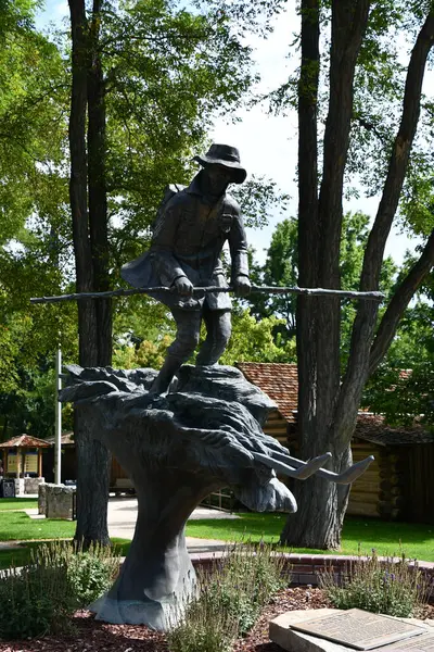 Stock image GENOA, NEVADA - AUG 14: John A. Snowshoe Thompson - The Father of California Skiing statue at Mormon Station State Historic Park in Genoa, Nevada, as seen on Aug 14, 2023.