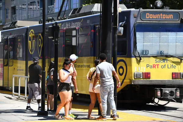 Sacramento Aug Tramvay Sacramento Şehir Merkezinde Abd Ağustos 2023 Telifsiz Stok Fotoğraflar