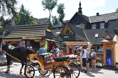 ZAKOPANE, POLAND - 15 Ağustos 2019 'da Polonya' nın Zakopane kentindeki At Arabası Turu.