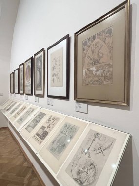 PRAG, CZECH CUBLIC - 8 Temmuz 2022 'de Çek Cumhuriyeti' nin Prag kentinde Mucha Müzesi.