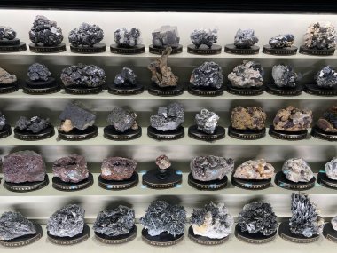 PRAG, CZECH REPUBLIC - 7 Temmuz 2022 'de Çek Cumhuriyeti' nin Prag kentindeki Ulusal Müze 'deki Mineraller Salonları.