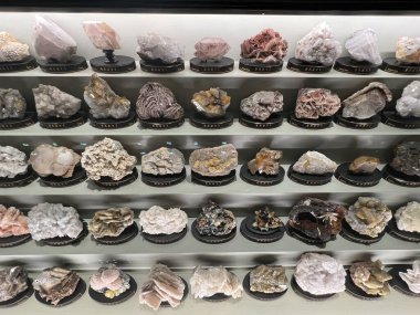 PRAG, CZECH REPUBLIC - 7 Temmuz 2022 'de Çek Cumhuriyeti' nin Prag kentindeki Ulusal Müze 'deki Mineraller Salonları.