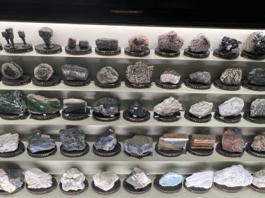 PRAG, CZECH REPUBLIC - 7 Temmuz 2022 'de Çek Cumhuriyeti' nin Prag kentindeki Ulusal Müze 'deki Mineraller Salonları.