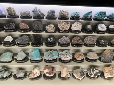 PRAG, CZECH REPUBLIC - 7 Temmuz 2022 'de Çek Cumhuriyeti' nin Prag kentindeki Ulusal Müze 'deki Mineraller Salonları.