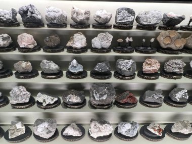 PRAG, CZECH REPUBLIC - 7 Temmuz 2022 'de Çek Cumhuriyeti' nin Prag kentindeki Ulusal Müze 'deki Mineraller Salonları.