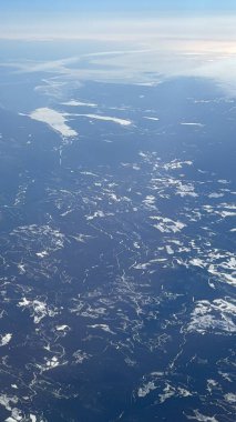 ABD 'de New York' un hava görüntüsü, kışın bir uçaktan.