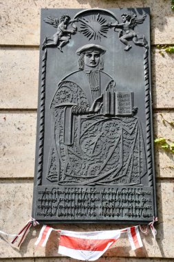 PRAG, CZECH REPUBLIC - 9 Temmuz 2022 'de Çek Cumhuriyeti' nin Prag kentinde Francisk Skaryna 'nın anma plaketi.