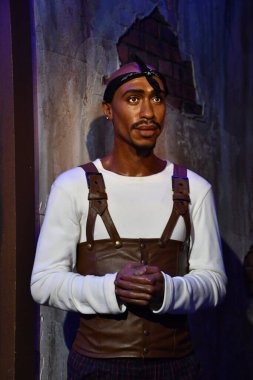 BRANSON, MO - JUL 10: Tupac wax statue at Hollywood Wax Museum in Branson, Missouri, as seen on July 10, 2023. clipart