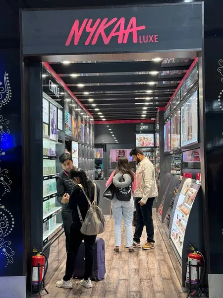 stock image DELHI, INDIA - FEB 19: Nykaa store at Indira Gandhi International Airport in Delhi, India, as seen on Feb 19, 2024.