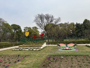 DELHI, INDIA - 18 Şubat: Mughal Gardens (Amrit Udyan) Yeni Delhi, Hindistan 'daki Rashtrapati Bhavan sahasında, 18 Şubat 2024' te görüldüğü gibi.