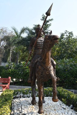 DELHI, INDIA - FEB 18: Maharana Pratap sculpture at Shaheedi Park in Delhi, India, as seen on Feb 18, 2024. clipart