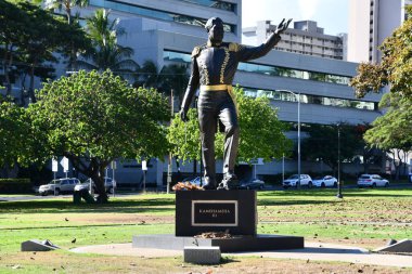 Honolulu, Hawaii 'deki Thomas Meydanı' nda 20 Ağustos 2022 'de görülen Kral Kamehameha III Heykeli..