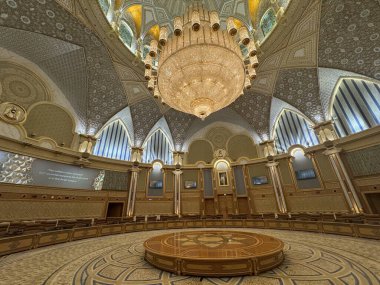 ABU DHABI, BAE - 31 Aralık 2023 'te Abu Dabi, BAE' de Birleşik Arap Emirlikleri 'nin Qasr Al-Watan başkanlık sarayındaki İşbirliği Salonu' nun Ruhu.