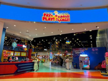 ABU DHABI, DEC 31: Fun Works at Yas Mall on Yas Island in Abu Dhabi, UAE, as seen on Dec 31, 2023. clipart