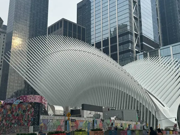 stock image NEW YORK, NY - JUL 28: The Oculus of the Westfield World Trade Center Transportation Hub in New York, as seen on July 28, 2024. The mall opened on August 16, 2016.