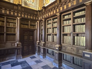 EL ESCORIAL, İspanya - 15 Ağustos 2024 'te İspanya' da Madrid yakınlarındaki San Lorenzo de El Escorial Kraliyet Kütüphanesi 'nde görüldüğü gibi.