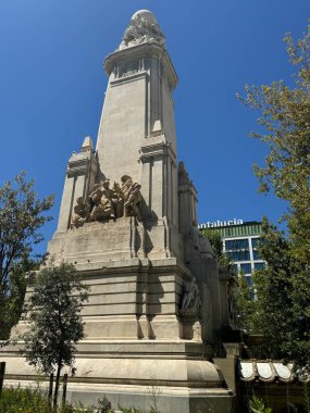 MADRID, SPAIN - AUG 15: Monument to Miguel de Cervantes at Plaza de Espana, in Madrid, Spain, as seen on Aug 15, 2024. clipart