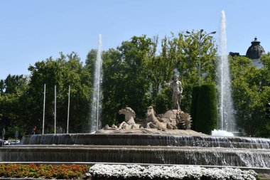MADRID, SPAIN - 11 AUG: Madrid, İspanya 'da Neptün Çeşmesi, 11 Ağustos 2024' te görüldüğü gibi.