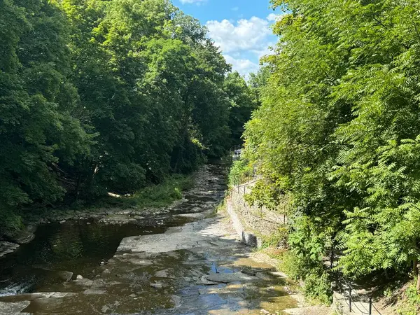 New York, Ithaca 'daki Cascadilla Gorge Trail' de yürüyüş.