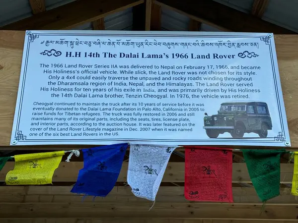 stock image ITHACA, NY - SEP 1: The 1966 Land Rover of His Holiness 14th The Dalai Lama 1966 Land RoverNamgyal Monastery Institute of Buddhist Studies in Ithaca, New York, as seen on Sep 1, 2024.