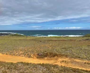 Hawaii 'deki Büyük Ada' da, Kau 'da Papakolea Yeşil Kum Kumsalı