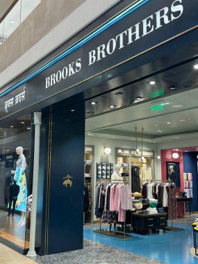 MUMBAI, INDIA - FEB 22: Brooks Brothers store at Jio World Drive shopping mall in Mumbai, Maharashtra, in India, as seen on Feb 22, 2024. clipart