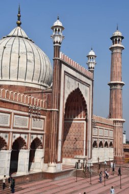 DELHI, INDIA - 16 Şubat 2024 'te Hindistan' ın Eski Delhi şehrinde Jama Mescidi.