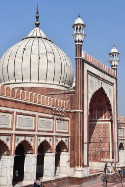 DELHI, INDIA - 16 Şubat 2024 'te Hindistan' ın Eski Delhi şehrinde Jama Mescidi.