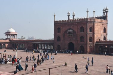 DELHI, INDIA - 16 Şubat 2024 'te Hindistan' ın Eski Delhi şehrinde Jama Mescidi.