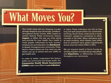 JACKSONVILLE, FL - 22 Şubat 2025 'te Jacksonville, Florida' daki MOSH 'ta Sağlık Hareketi sergisi (Bilim ve Tarih Müzesi).