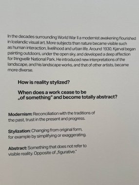 REYKJAVIK, ICELAND - 23 Temmuz 2025 'te Reykjavik Sanat Müzesi Kjarvalsstadir' de Kjarval 20. yüzyıl sergisi.