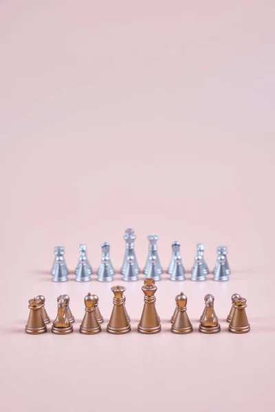 Gold Silver Chess Beige Background Beginning Game — 스톡 사진