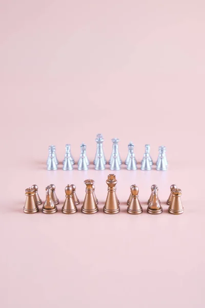 Gold Silver Chess Beige Background Beginning Game Imagem De Stock