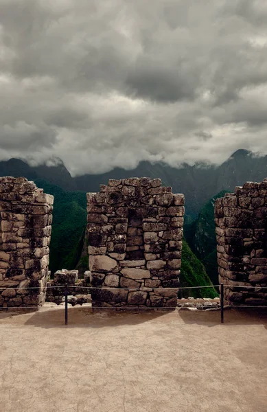 Machu Picchu Daki Taş Duvarlar Peru Nun Ünlü Simgesi Dağ — Stok fotoğraf