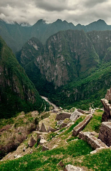 Machu Picchu Famoso Punto Riferimento Perù Paesaggio Montano — Foto Stock