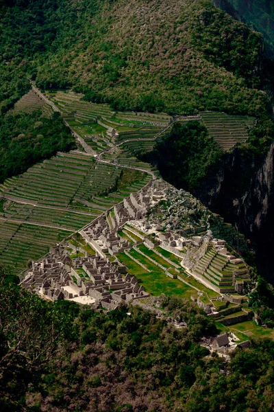 Utsikt Över Machu Picchu Från Höjd Anderna Landskap Peru — Stockfoto