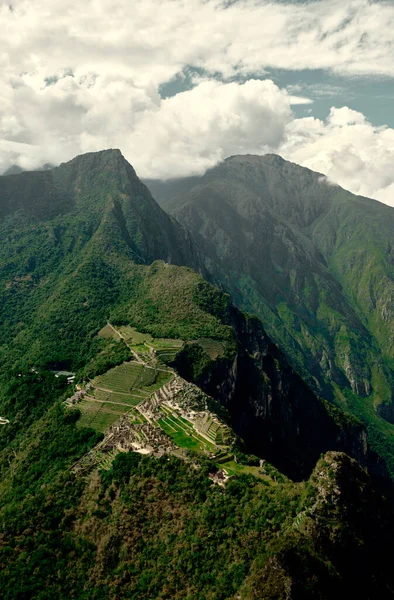 Blick Auf Machu Picchu Von Oben Berühmtes Wahrzeichen Peru Berglandschaft Stockbild