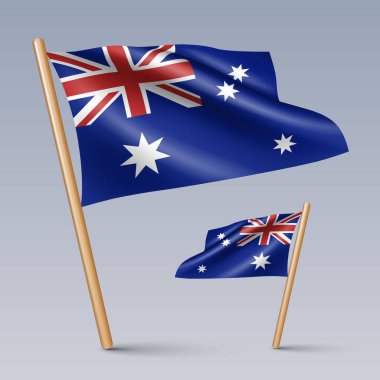 Avustralya 'nın üç boyutlu iki bayrak simgesinin vektör illüstrasyonu ışık arka planda izole edildi. Dünya koleksiyonundan 10 vektör tasarım unsurları olan gradyan meş 'ler kullanılarak oluşturuldu