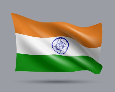 Hindistan 'ın 3 boyutlu bayrağının gösterimi ışık arka planda izole edildi. Dünya koleksiyonundan gradyan meş, EPS 10 vektör tasarım ögesi kullanılarak oluşturuldu