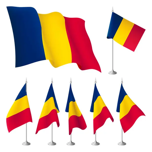 Banderas Vectoriales Chad Conjunto Banderas Con Soporte Metal Una Bandera Gráficos vectoriales