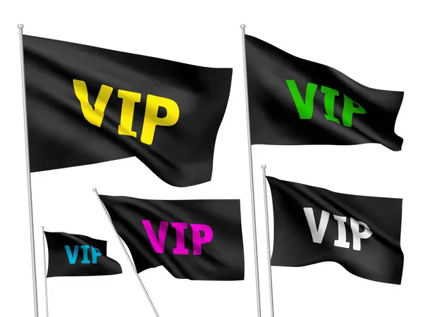 Bandeiras Vetoriais Pretas Com Texto Vip Colorido Conjunto Bandeiras Onduladas Ilustração De Stock