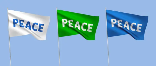 Flagi Wektora Kolorów Tekstem Peace Zestaw Falistych Flag Masztami Wyizolowanymi Wektor Stockowy