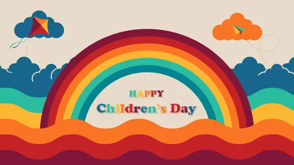 Happy Children Day Background Rainbow Shaped Frame Vector Illustration — Stockvektor