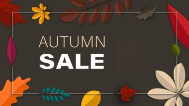 Farklı ağaç yaprakları ve vektör illüstrasyonlu güzel bir sonbahar posteri. Sonbahar satışları, sonbahar sezonu tasarımları ve Şükran Günü tebrik kartları için kullanılabilir..