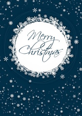 Mutlu Noeller, tebrik kartı ve davetiye şablonu, vektör illüstrasyonu. Kış, kar yağan mavi arka plan..