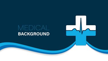 Evrensel tıbbi geçmiş, vektör illüstrasyonu. Kalp atışı işaretli tıbbi çapraz..