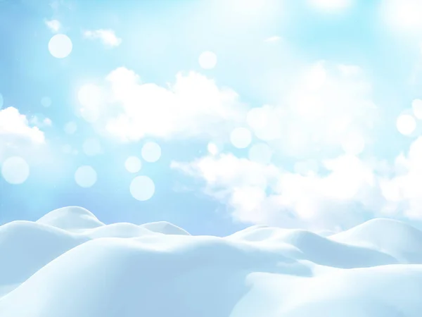 Renderowanie Zimowego Krajobrazu Śniegiem Tle Błękitnego Słonecznego Nieba — Zdjęcie stockowe