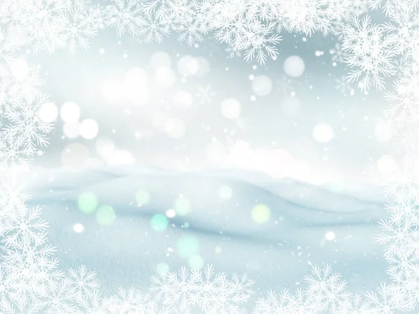 Kerst Achtergrond Met Sneeuwvlok Rand Bokeh Lichten Ontwerp — Stockfoto