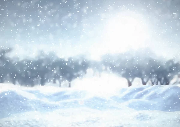 装飾的な水彩クリスマス雪の冬の風景の背景 — ストックベクタ